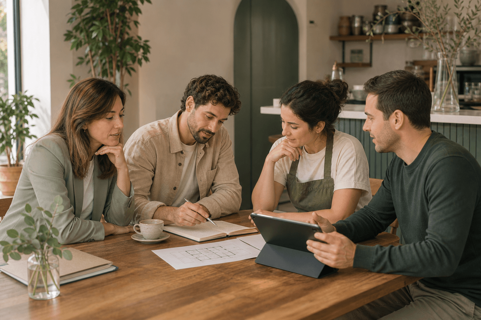 A multidisciplinary team collaborating with a small-business manager